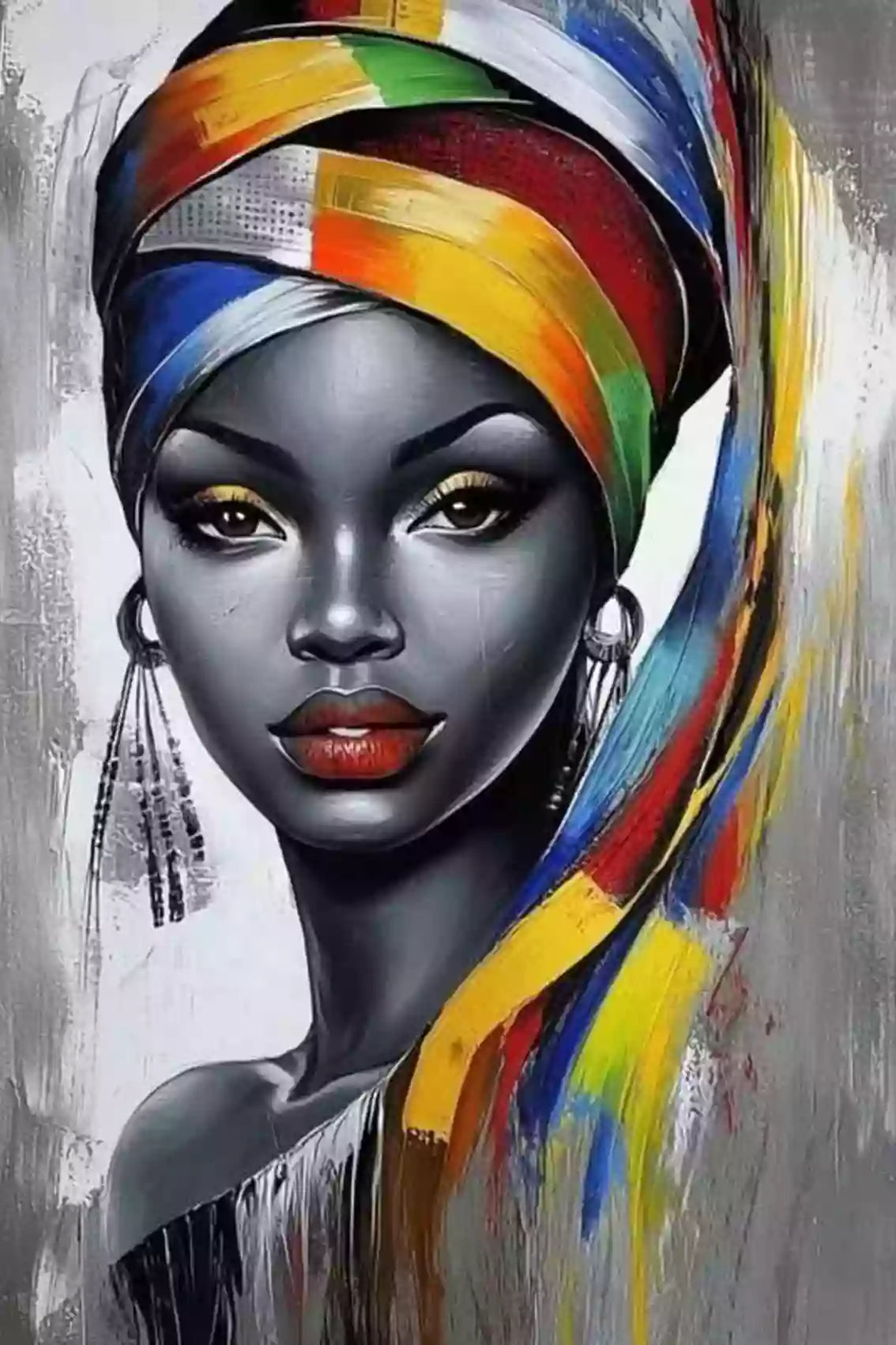 Diamond Painting einer afrikanischen Frau mit buntem Turban.