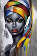 Diamond Painting einer afrikanischen Frau mit buntem Turban.