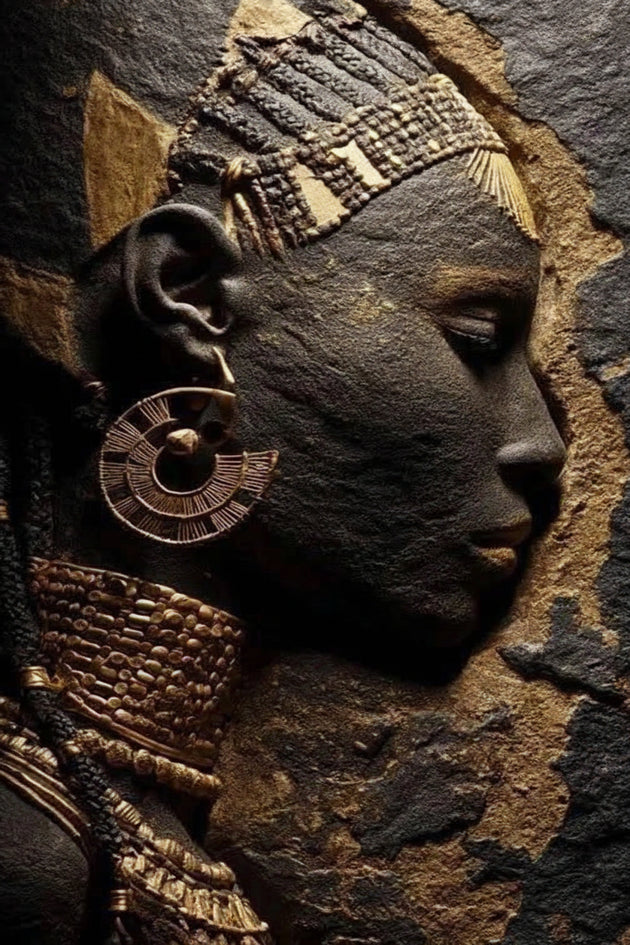 Afrikanisches Frauenporträt mit steinartiger Reliefoptik als Diamond Painting.