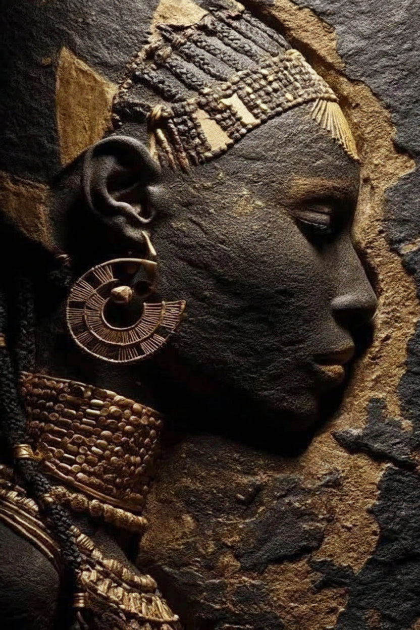 Afrikanisches Frauenporträt mit steinartiger Reliefoptik als Diamond Painting.