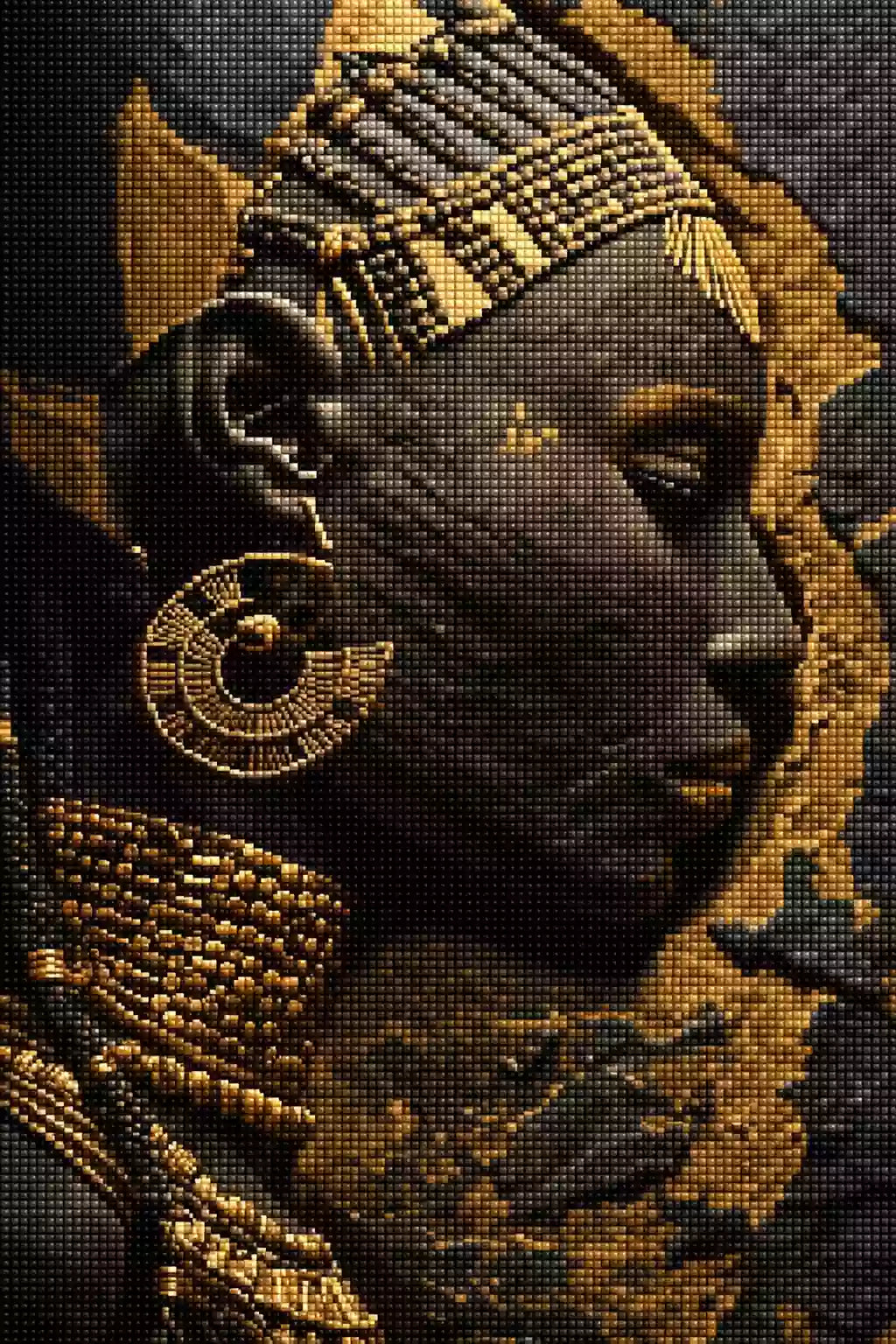 Afrikanisches Frauenporträt mit steinartiger Reliefoptik als Diamond Painting. Mockup Pixelvorschau