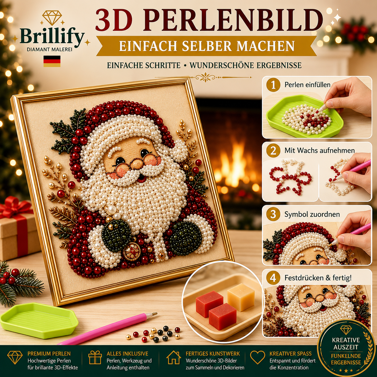 Diamond Painting Weihnachtsset mit Zubehör und Anleitung