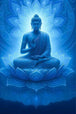 Diamond Painting mit blauem Buddha auf Lotusblüte vor einem leuchtenden Mandala