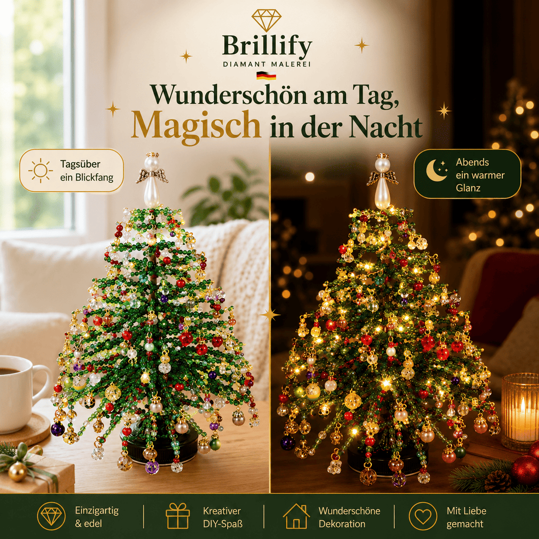 DIY Perlen-Weihnachtsbaum-Set, Kristall-Weihnachts-Bastelset für Erwachsene, Ornament-Charms, Tischdekoration, Entspannendes Projekt, Weihnachtsgeschenk