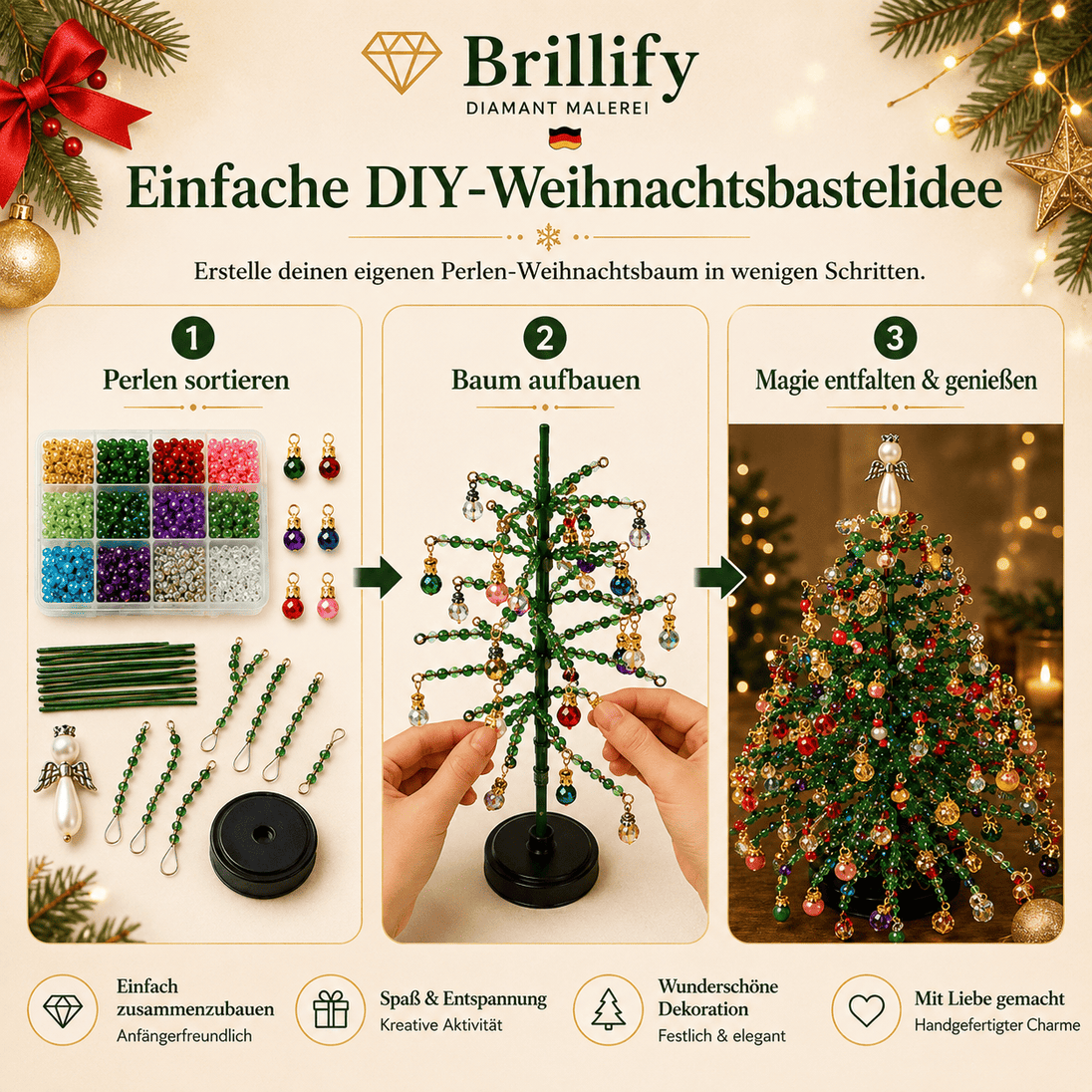 DIY Perlen-Weihnachtsbaum-Set, Kristall-Weihnachts-Bastelset für Erwachsene, Ornament-Charms, Tischdekoration, Entspannendes Projekt, Weihnachtsgeschenk ideen
