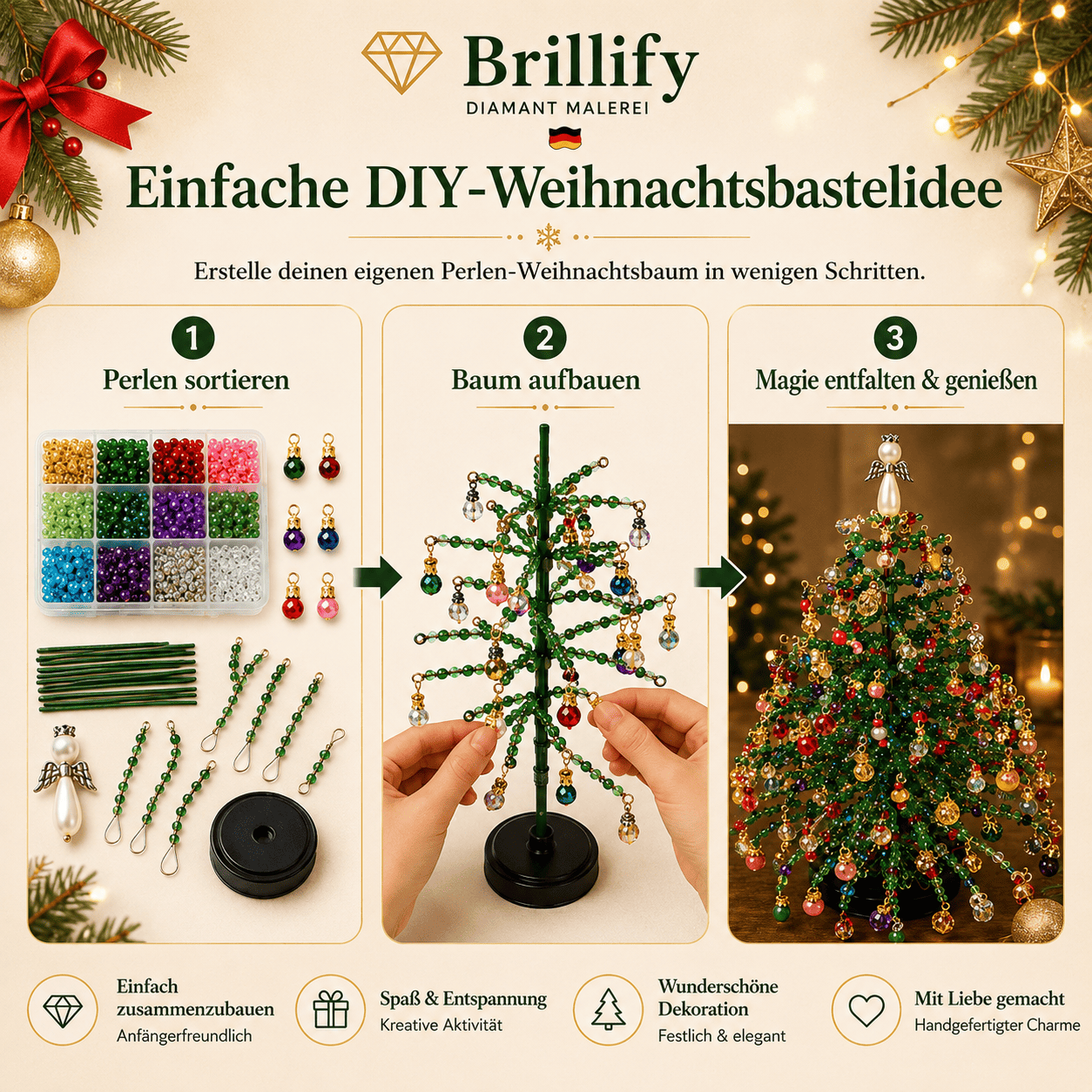 DIY Perlen-Weihnachtsbaum-Set, Kristall-Weihnachts-Bastelset für Erwachsene, Ornament-Charms, Tischdekoration, Entspannendes Projekt, Weihnachtsgeschenk ideen