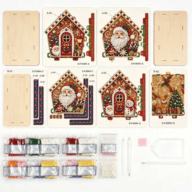 DIY Set mit verschiedenen dreidimensionalen Weihnachts-Häuschen zum Verzieren und Zusammenbauen