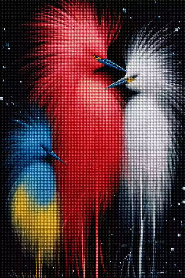 Diamond Painting dreier Voegel mit leuchtendem Gefieder Mock up