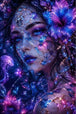 Diamond Painting einer Fantasy Frau mit blauen Blumen und Kristallen.