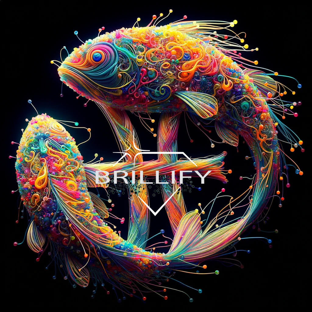 Diamond Painting Sternzeichen Fische mit zwei ornamentalen bunten Fischen um das Sternzeichen Symbol