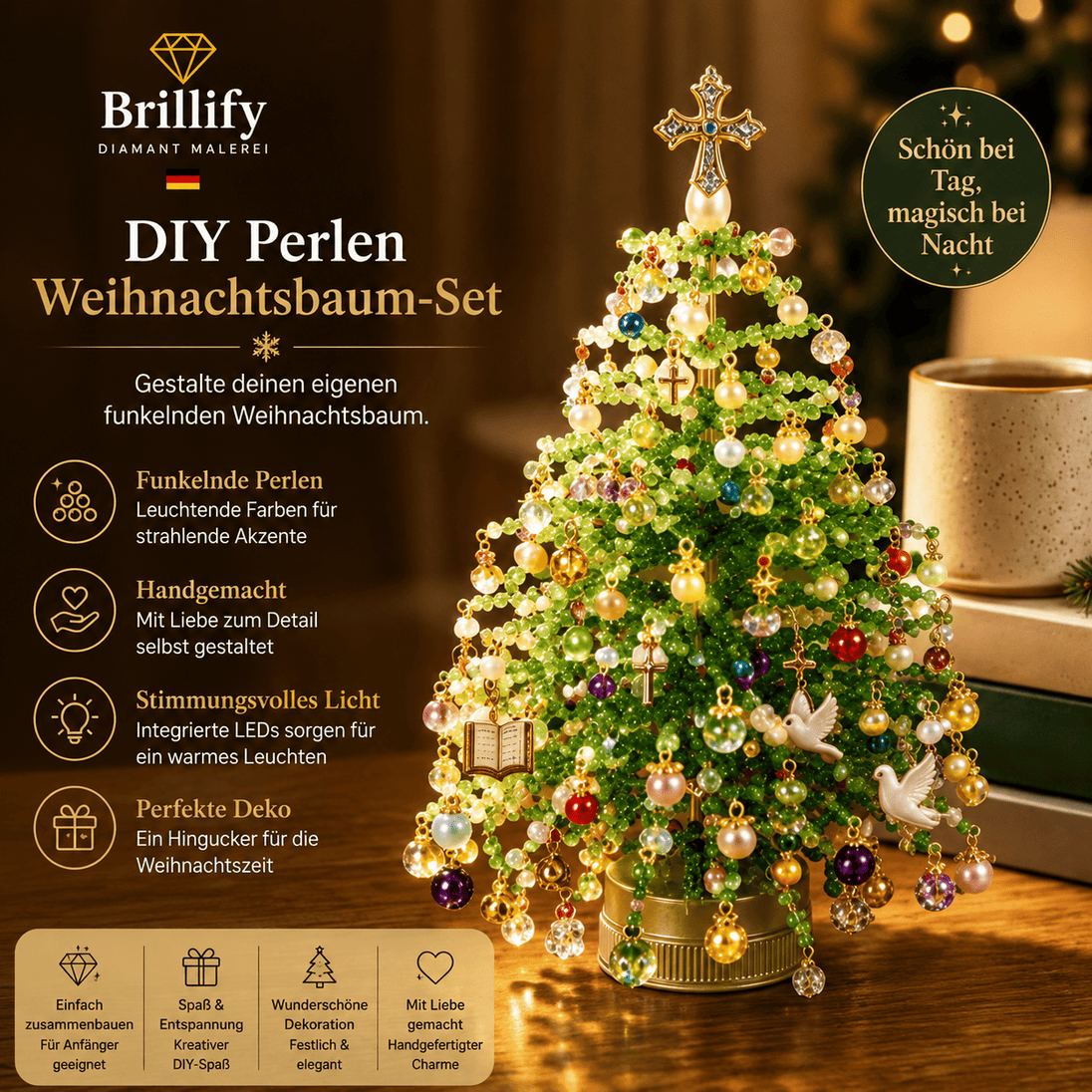 DIY Perlen-Weihnachtsbaum-Set, Kristall-Weihnachts-Bastelset für Erwachsene, Ornament-Charms, Tischdekoration, Entspannendes Projekt, Weihnachtsgeschenk basteln