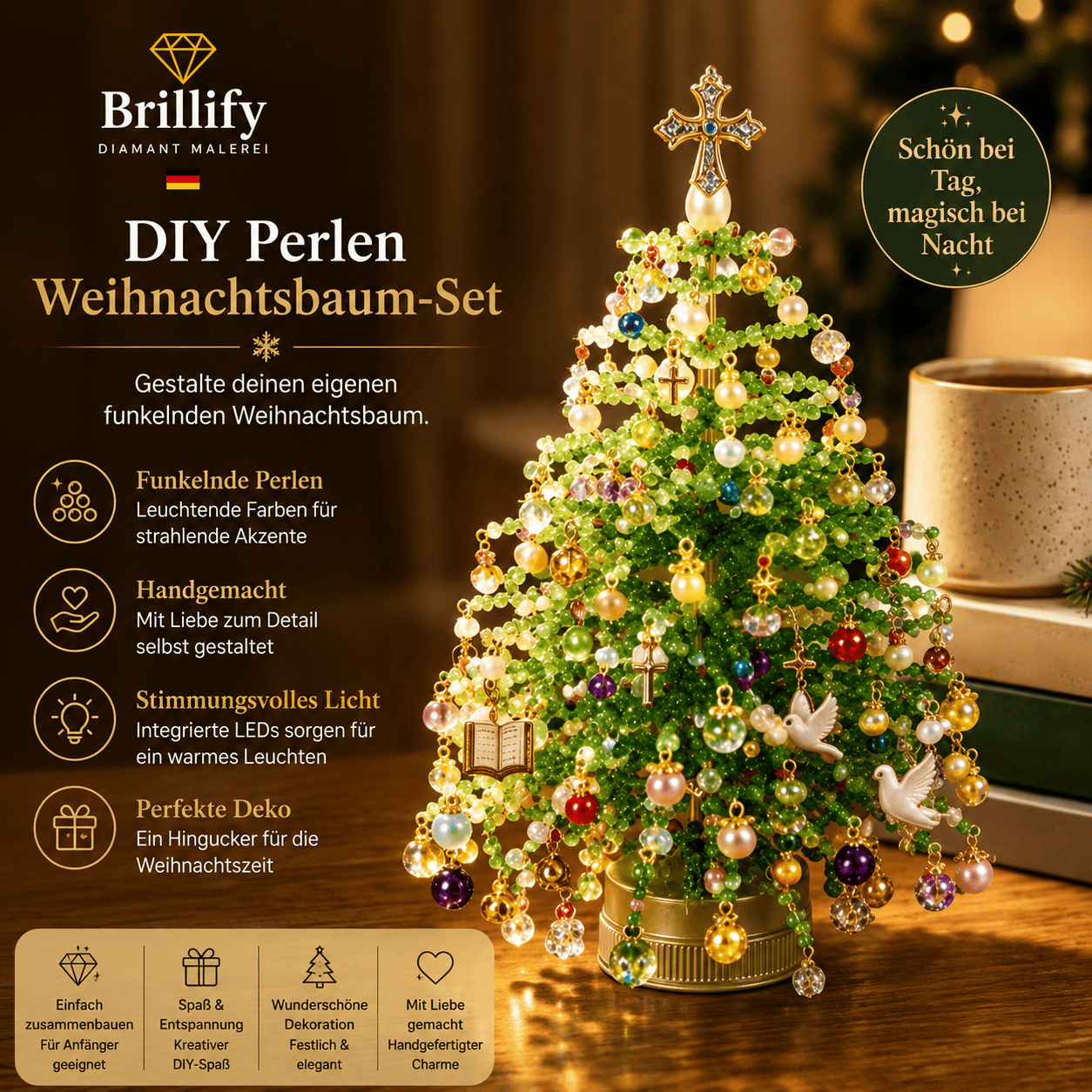 DIY Perlen-Weihnachtsbaum-Set, Kristall-Weihnachts-Bastelset für Erwachsene, Ornament-Charms, Tischdekoration, Entspannendes Projekt, Weihnachtsgeschenk basteln