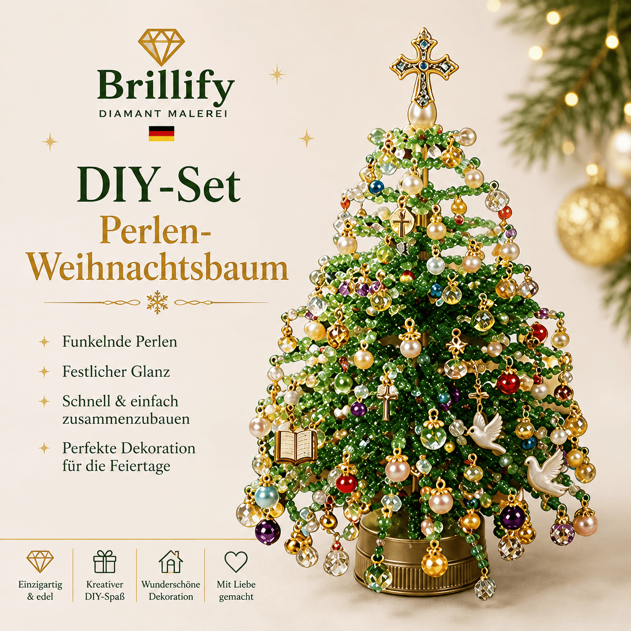 DIY Perlen-Weihnachtsbaum-Set, Kristall-Weihnachts-Bastelset für Erwachsene, Ornament-Charms, Tischdekoration, Entspannendes Projekt, Weihnachtsgeschenk kreieren