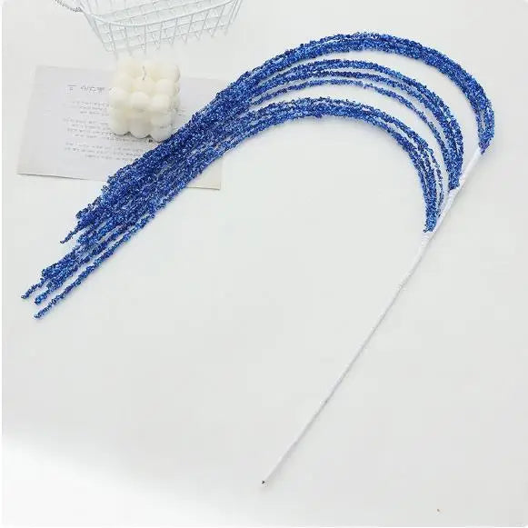 92 cm langer blauer Glitzer Deko-Zweig mit geschwungenen Haengern fuer moderne Weihnachtsdekoration