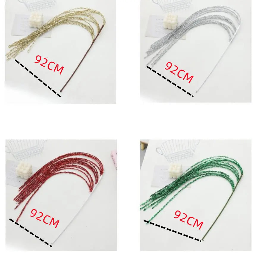 92 cm lange Glitzer Deko-Zweige in Gold, Silber, Rot und Gruen fuer Weihnachtsbaum und festliche Dekoration