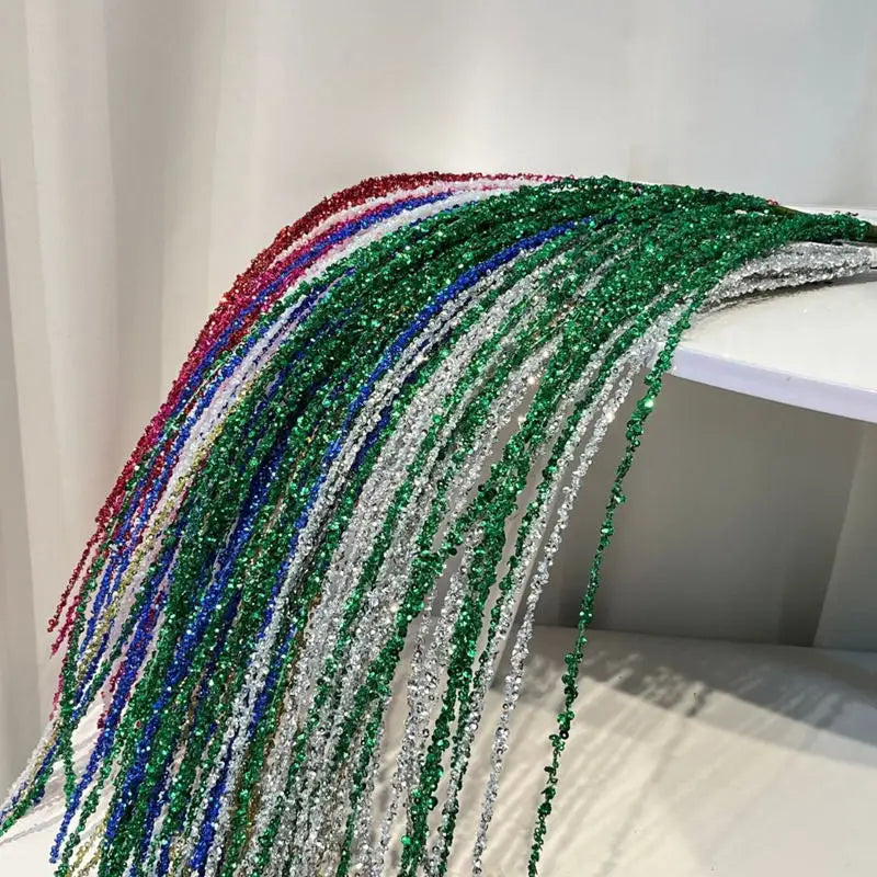 Lange kuenstliche Glitzer Deko-Zweige in verschiedenen Farben fuer kreative Weihnachtsdekoration und florale Arrangements