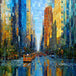 Diamond Painting mit Großstadtstraße, Hochhäusern, gelben Taxis und geometrischen Farbflächen