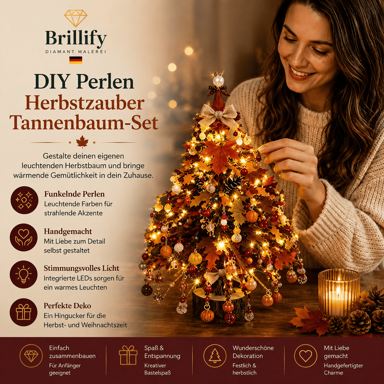 DIY Perlen-Weihnachtsbaum-Set, Kristall-Weihnachts-Bastelset für Erwachsene, Ornament-Charms, Tischdekoration, Entspannendes Projekt, Weihnachtsgeschenk
