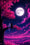 Diamond Painting mit schwarzer und weißer Katze auf einem Ast unter Vollmond und pinkem Sternenhimmel