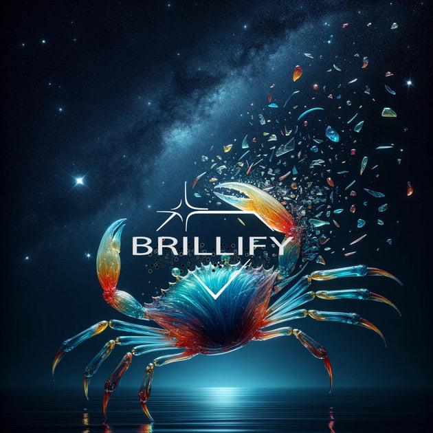 Diamond Painting Sternzeichen Krebs als gläserner Krebs über dunklem Wasser im Sternenhimmel