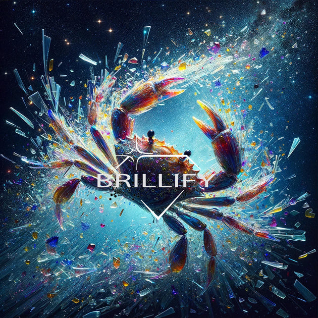 Diamond Painting Sternzeichen Krebs mit buntem Krebs und leuchtendem Glassplitterring