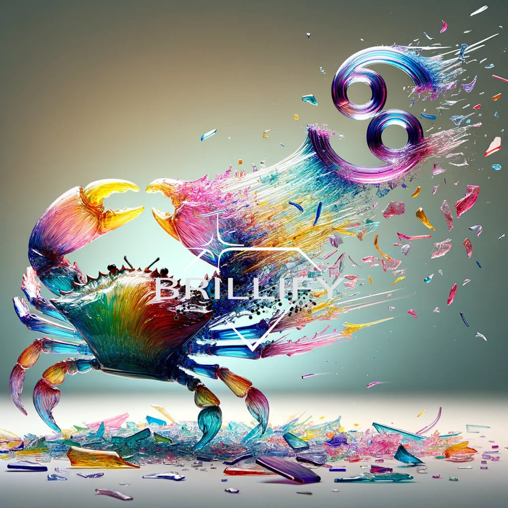 Diamond painting of the Cancer zodiac sign with a colored crab and a floating zodiac symbol.