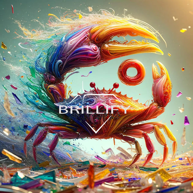 Diamond Painting Sternzeichen Krebs mit buntem Krebs, energiegeladen und leuchtender Kugel