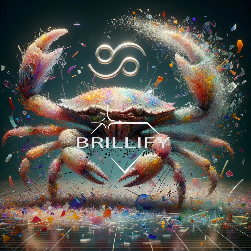 Diamond Painting Sternzeichen Krebs in Frontansicht mit hellem Symbol und feinen Fasern