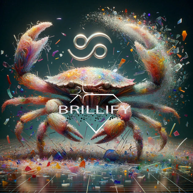 Diamond Painting Sternzeichen Krebs in Frontansicht mit hellem Symbol und feinen Fasern