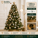180 cm hoher Premium Weihnachtsbaum mit gold-weissen Ornamenten, Kugeln und festlicher Beleuchtung