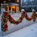 270 cm Weihnachtsgirlande in Rot mit LED-Beleuchtung und Weihnachtsblumen als festliche Dekoration am Gartenzaun