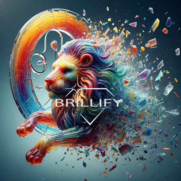 Diamond painting of the Leo zodiac sign with glass fragment, lion motif