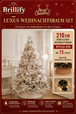 210 cm hoher Luxus Weihnachtsbaum in Creme-Weiss mit Schnee-Effekt, Beleuchtung und festlichem Baumschmuck