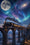 Diamond Painting mit Dampfzug auf Steinviadukt unter Mond, Galaxie und Polarlichtern