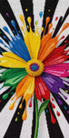 Diamond Painting mit Regenbogenblume, bunten Farbspritzern und radialem Schwarz-Weiß-Hintergrund Mockup Pixelvorschau