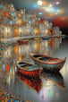 Beleuchteter Hafen mit Booten und Spiegelung als Diamond Painting.