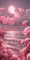 Diamond Painting mit rosa Vollmond, Wolken, Meeresstrand und großen Rosen im Vordergrund