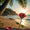 Diamond Painting mit rot-weißer Rose, Herz, Palme, Strand, Meer und Sonnenuntergang
