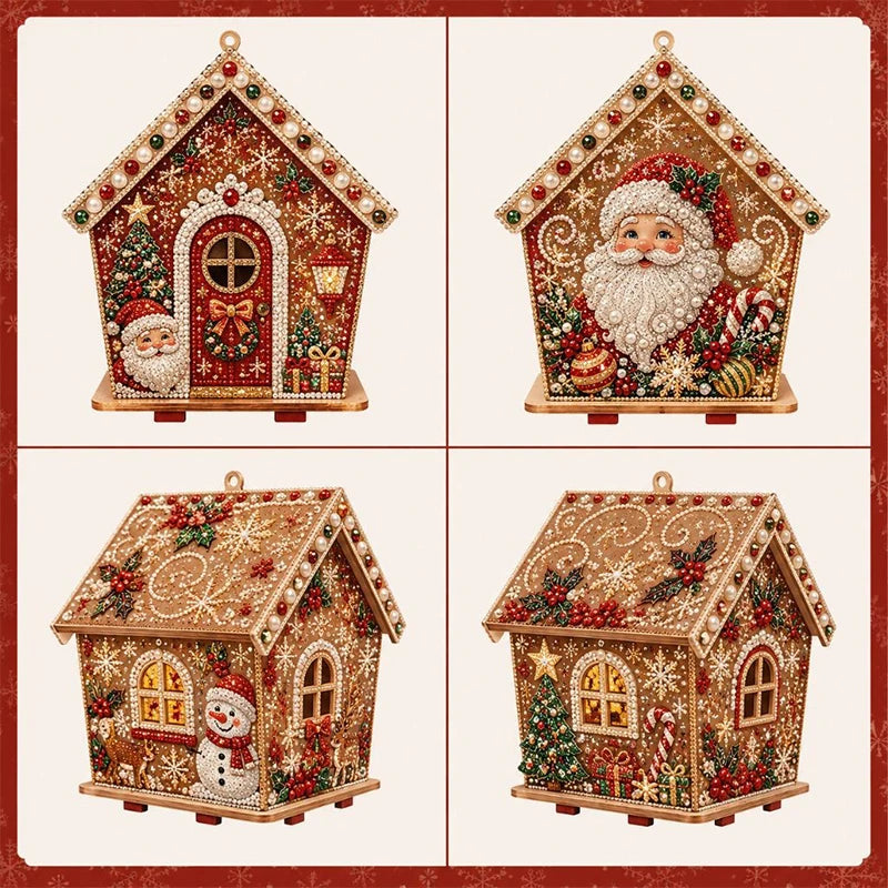 DIY Weihnachts-Häuschen in Rot und Gold mit Weihnachtsmann und festlicher Verzierung