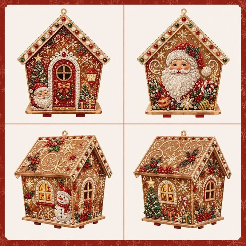 DIY Weihnachts-Häuschen in Rot mit Weihnachtsmann, Schmucksteinen und weihnachtlichen Details