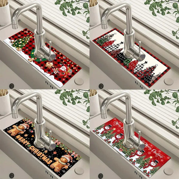 Absorbent Christmas faucet mat in many different designs, approx. 38 x 14 cm and 4 mm thick, for cutting and adjusting to the faucet