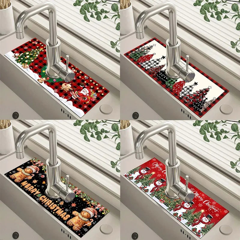 Saugfähige Weihnachts Wasserhahnmatte in vielen verschiedenen Motiven, ca. 38 x 14 cm und 4 mm dick, zum Einschneiden und Anpassen an den Wasserhahn