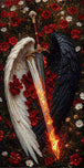 Diamond Painting Schwert mit Flügeln in Mohnblumen. Mock up