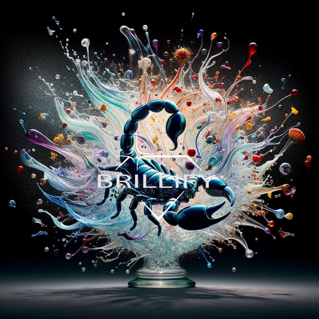 Diamond painting of the zodiac sign Scorpio as a stage scorpion isolated against clouds of color