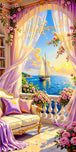 Diamond Painting Balkon am Meer mit Rosen.