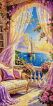 Diamond Painting Balkon am Meer mit Rosen. Mock up