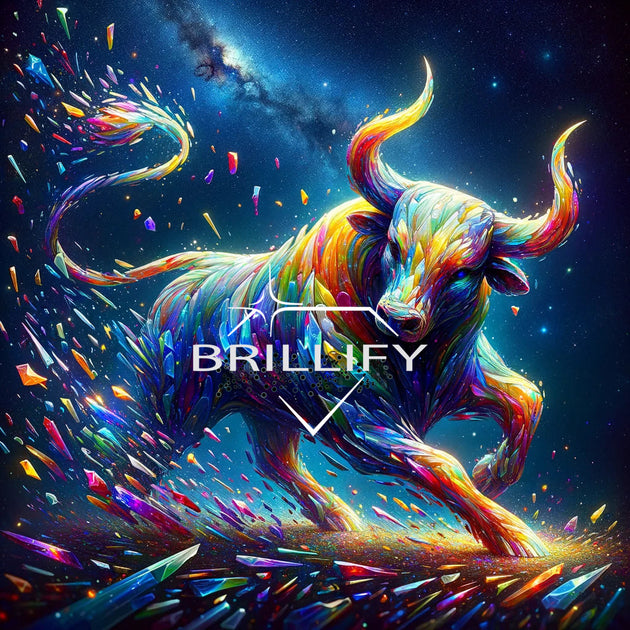 Diamond Painting Sternzeichen Stier als Regenbogenstier mit Kristallflächen dynamisch