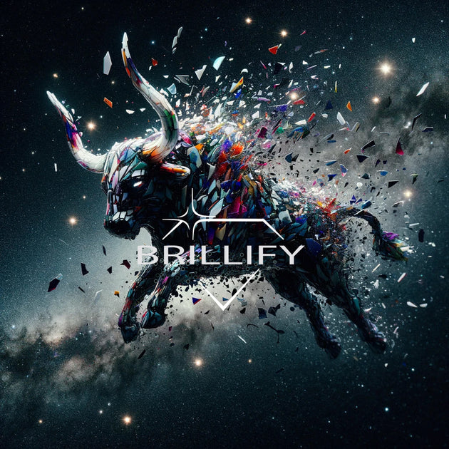 Diamond Painting Sternzeichen Stier als springender Splitterstier im All