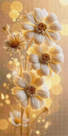 Diamond Painting mit weißen Margeriten, braunen Blütenmitten und goldenem Bokeh im Hintergrund Mockup Pixelvorschau