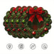 vierteiliges rundes Weihnachts Tischset im grünen Tannenkranz-Design mit roten Kugeln und großer Schleife